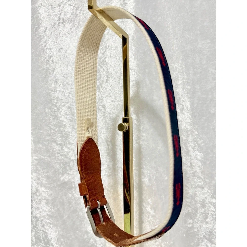 Crewcuts‎ Boys Medium Web Belt Lobster Nautical Navy Cream Leather Trim USA Made